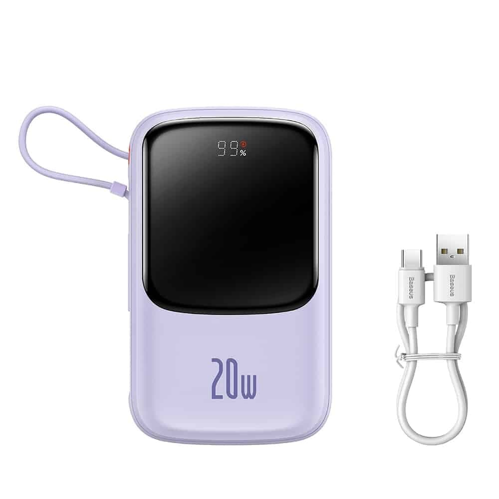 Baseus - Power Bank Qpow Pro (PPQD030005) - 2x Lightning, Type-C, USB, 20000mAh, 20W, με καλώδιο USB-C - Μωβ 2