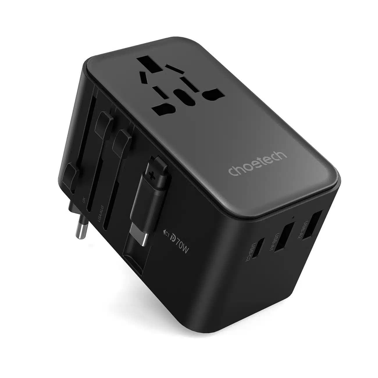 Choetech PD5022 70W ταξιδιωτικός αντάπτορας EU/US/AUS/UK με ενσωματωμένο καλώδιο USB-C - μαύρος