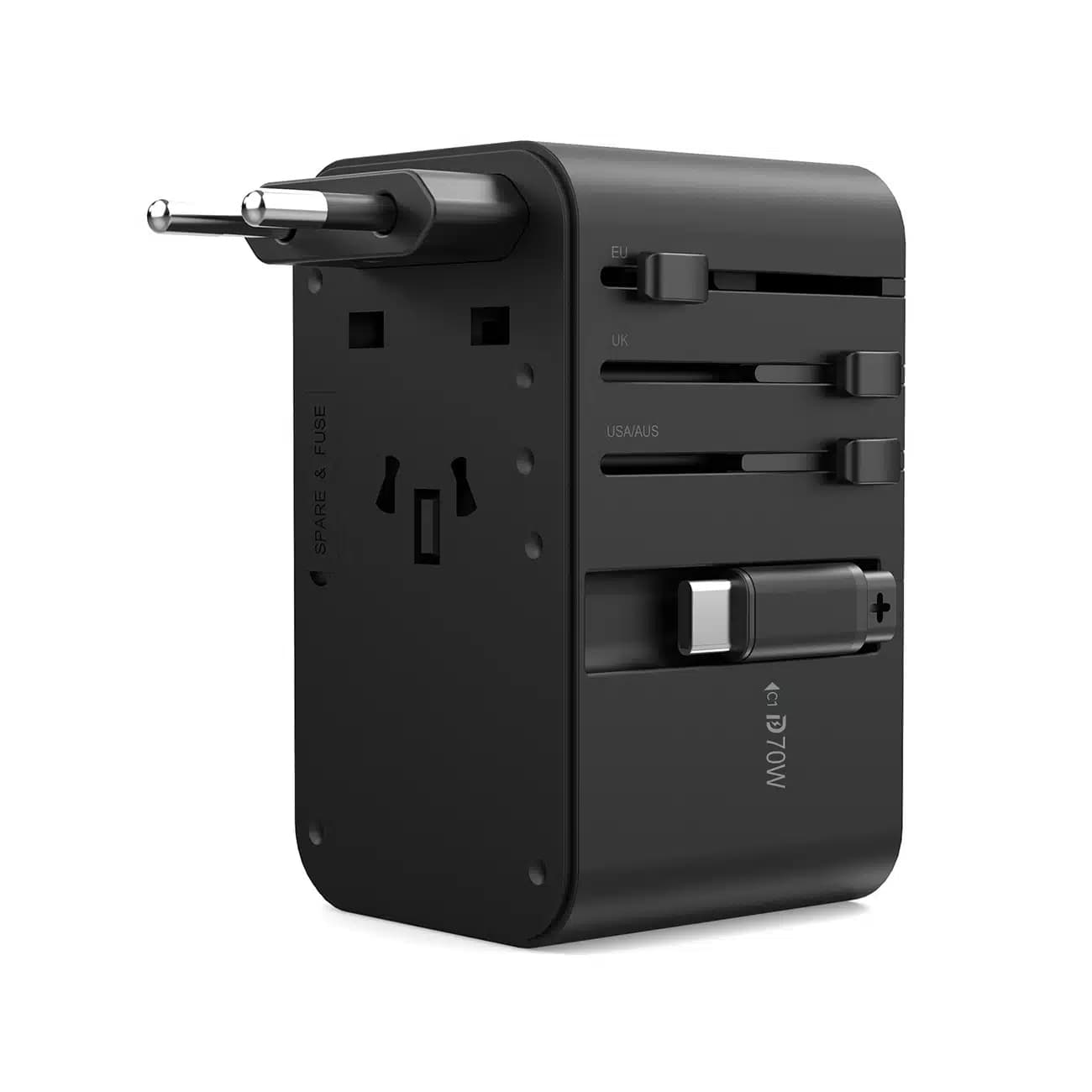 Choetech PD5022 70W ταξιδιωτικός αντάπτορας EU/US/AUS/UK με ενσωματωμένο καλώδιο USB-C - μαύρος 2