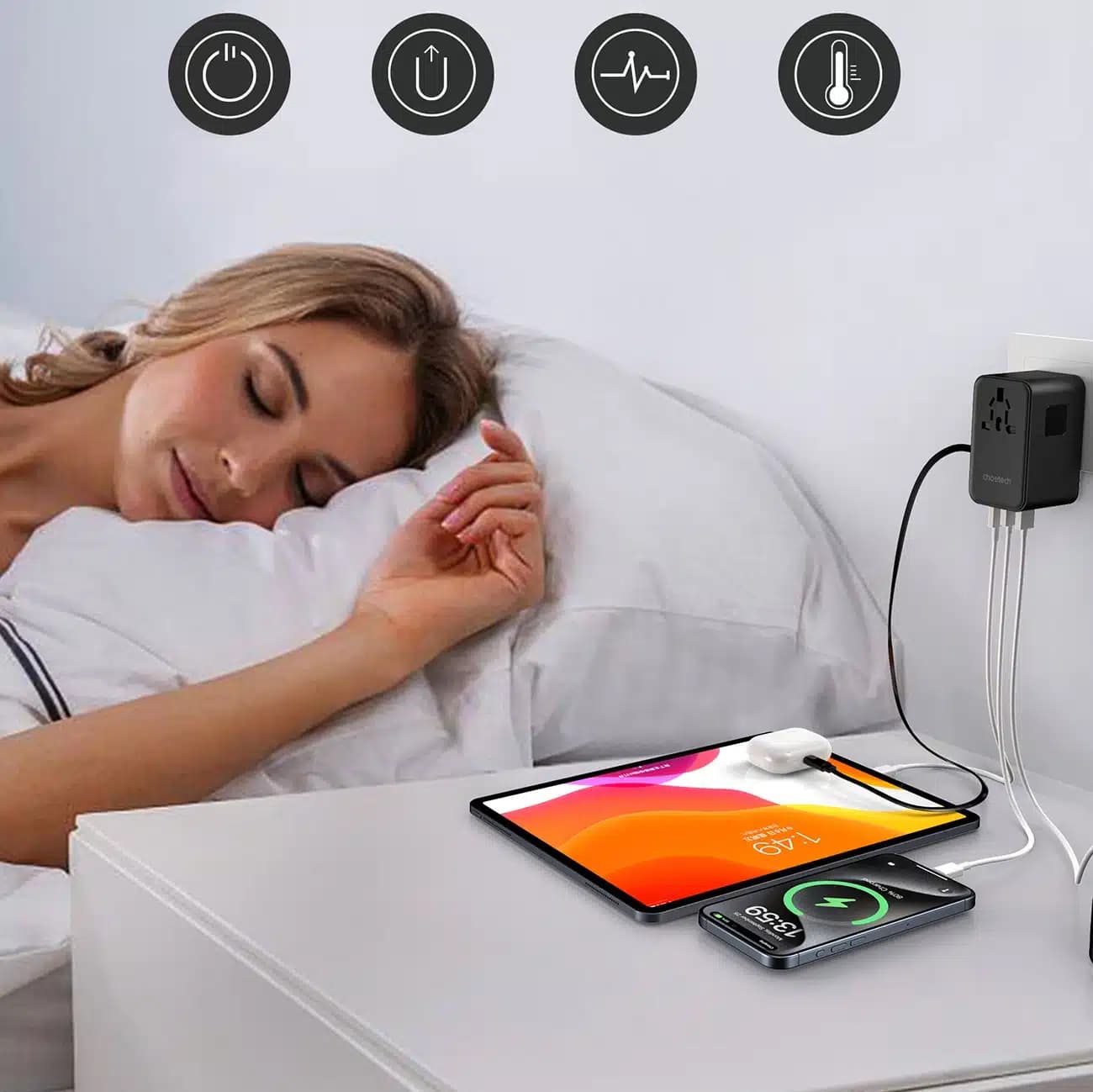 Choetech PD5022 70W ταξιδιωτικός αντάπτορας EU/US/AUS/UK με ενσωματωμένο καλώδιο USB-C - μαύρος 8
