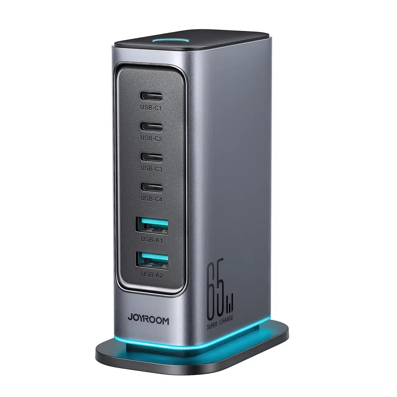 Joyroom JR-TCM02 φορτιστής GaN 65W ΕΕ 4x USB-C 2x USB-A - σκούρο γκρι