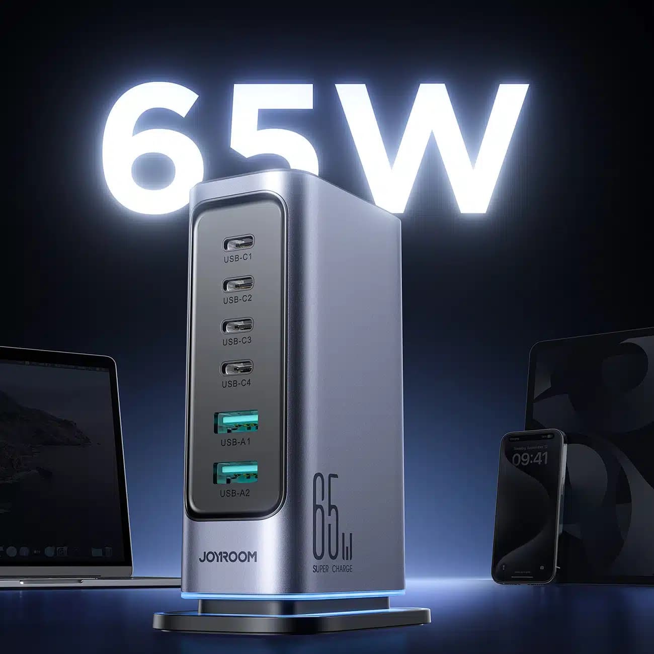 Joyroom JR-TCM02 φορτιστής GaN 65W ΕΕ 4x USB-C 2x USB-A - σκούρο γκρι 7