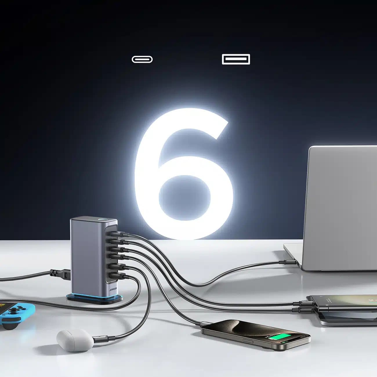Joyroom JR-TCM02 φορτιστής GaN 65W ΕΕ 4x USB-C 2x USB-A - σκούρο γκρι 9
