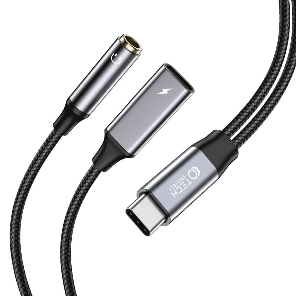 Tech-Protect αντάπτορας καλωδίου ultraboost pd60w/6a type-c σε mini jack 3.5mm & type-c μαύρος