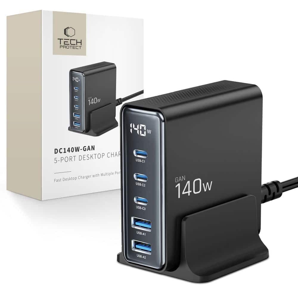 Tech-Protect φορτιστής επιτραπέζιος 5 θυρών DC140W-GAN PD140W/QC3.0 μαύρος