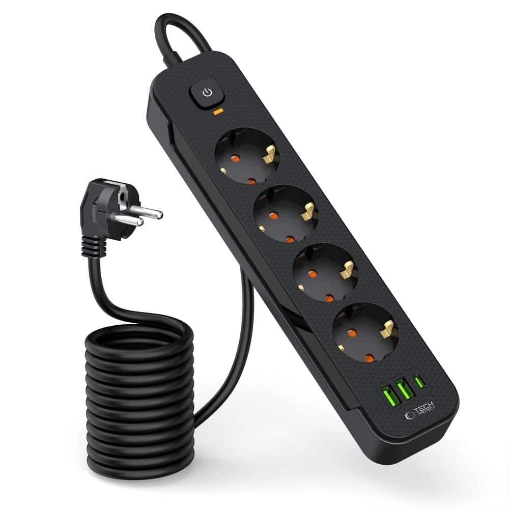 Tech-Protect Πρίζα PCL4X3 με 2 USB & 1 Type-C & 4 πρίζες 200CM μαύρη 2