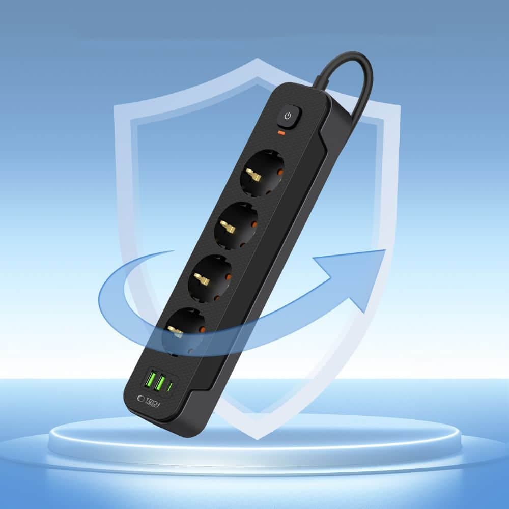 Tech-Protect Πρίζα PCL4X3 με 2 USB & 1 Type-C & 4 πρίζες 200CM μαύρη 4