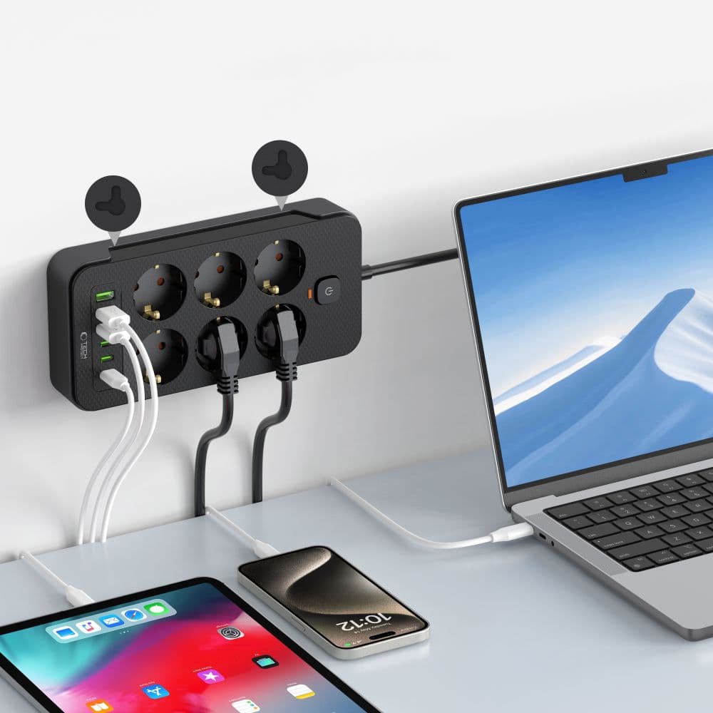 Tech-Protect πολύπριζο PC6X6 με 3 USB & 3 TYPE-C & 6 υποδοχές 200CM μαύρο 5