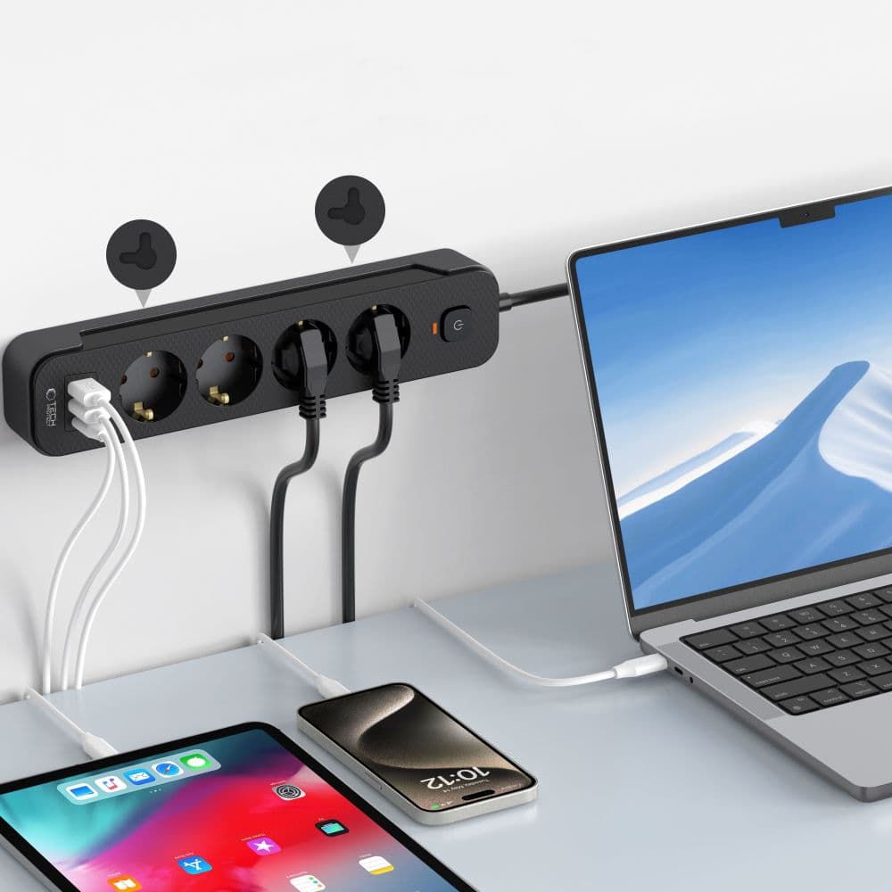 Tech-Protect Πρίζα PCL4X3 με 2 USB & 1 Type-C & 4 πρίζες 200CM μαύρη 5