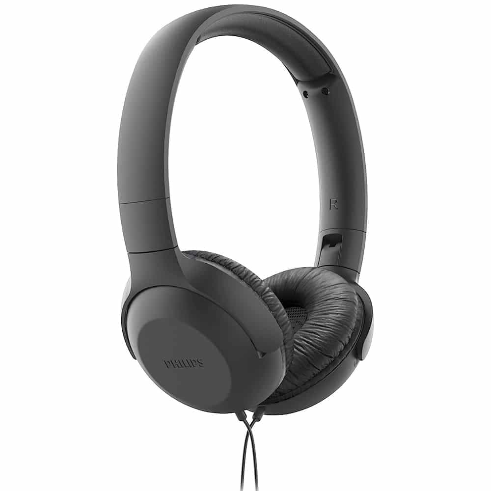 Philips - Ενσύρματα Ακουστικά (UH201BK/00) - On-Ear, Jack 3.5mm, Αναδιπλούμενα, Μικρόφωνο, Έλεγχος Έντασης, 1.2m - Μαύρο