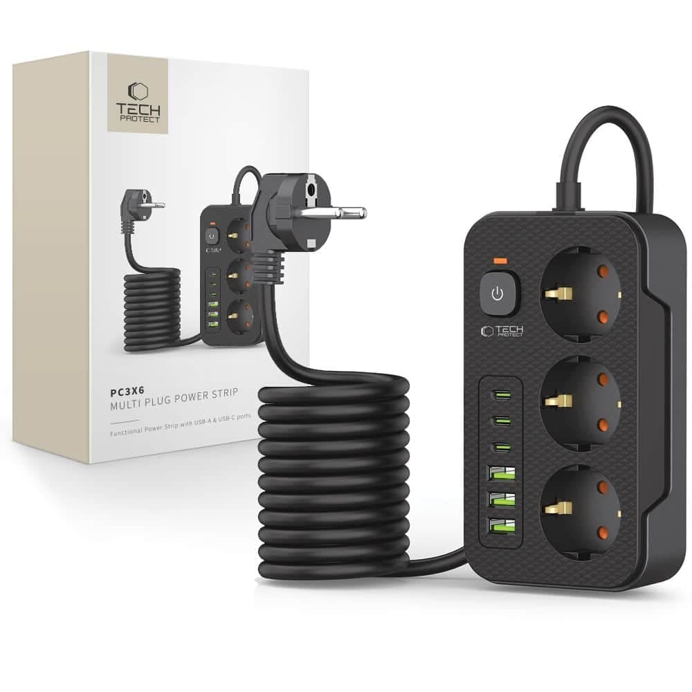 Tech-Protect πρίζα PC3X6 3 USB & 3 Type-C & 3 πρίζες 200CM μαύρη