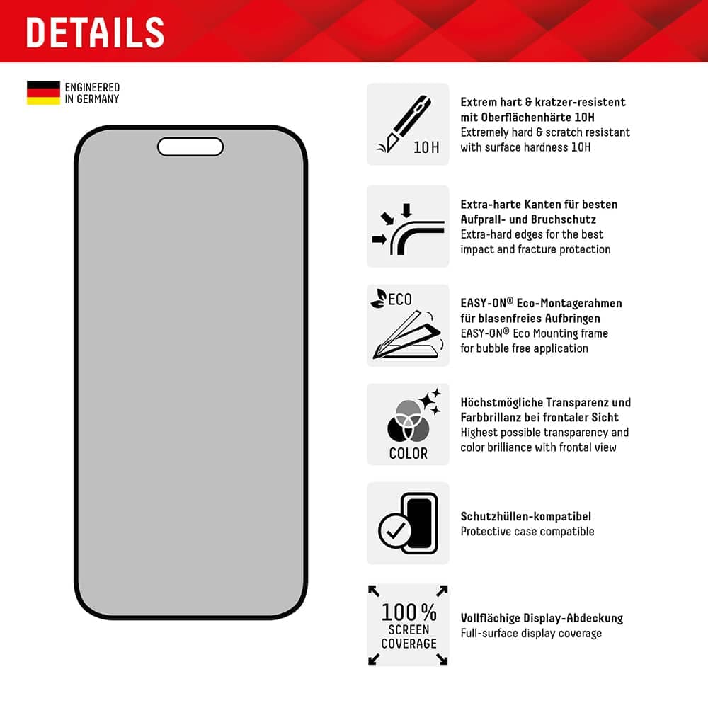 Displex Προστασία Οθόνης για iPhone 16 Plus - Real Glass Privacy Full Cover 5