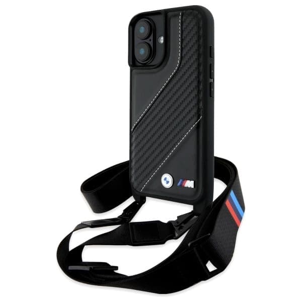BMW M Edition Carbon Stripe & Strap - θήκη για Apple iPhone 16 Plus - Μαύρο