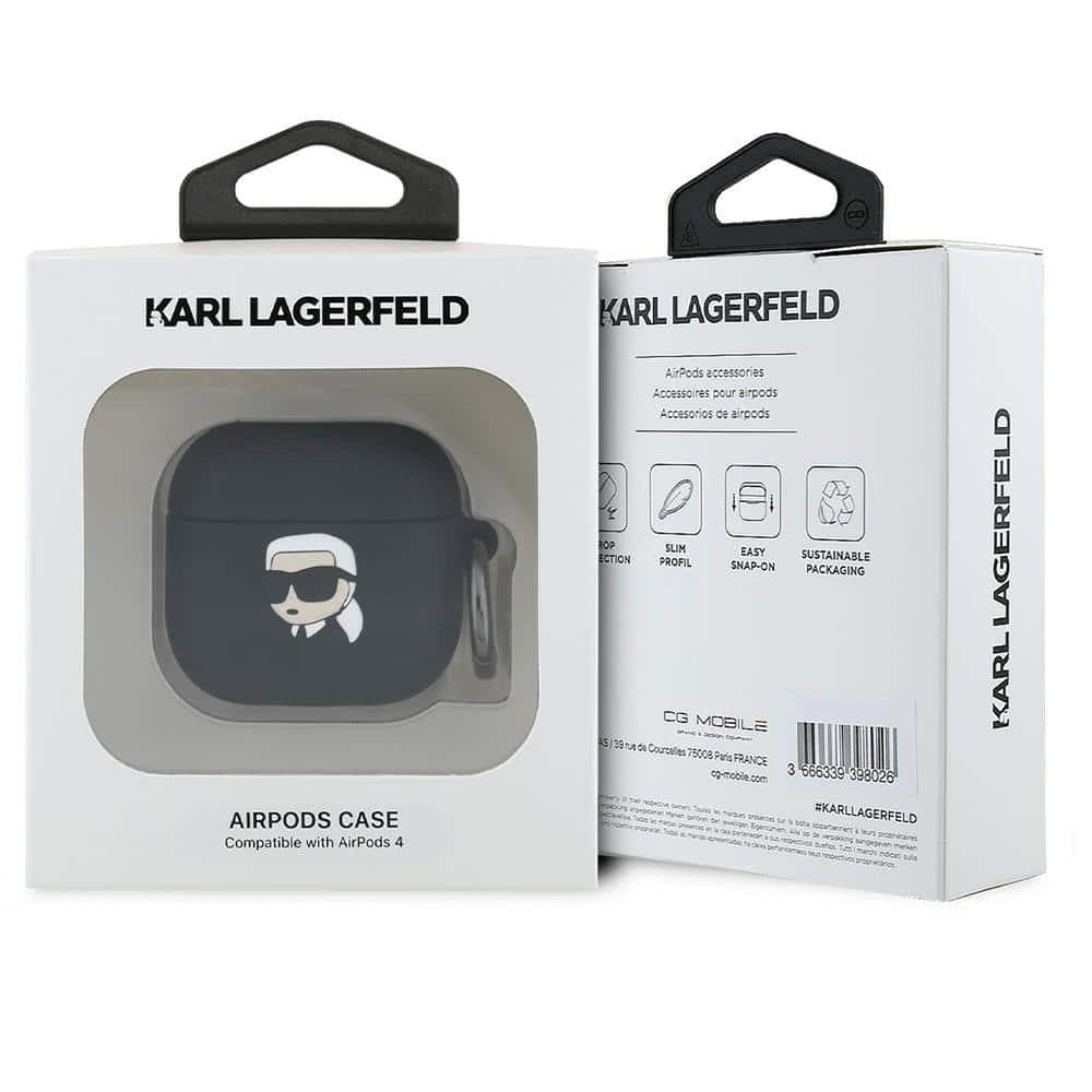 Karl Lagerfeld KLA4RUNIKK AirPods 4 θήκη σιλικόνης Karl Head 3D μαύρη/black 3