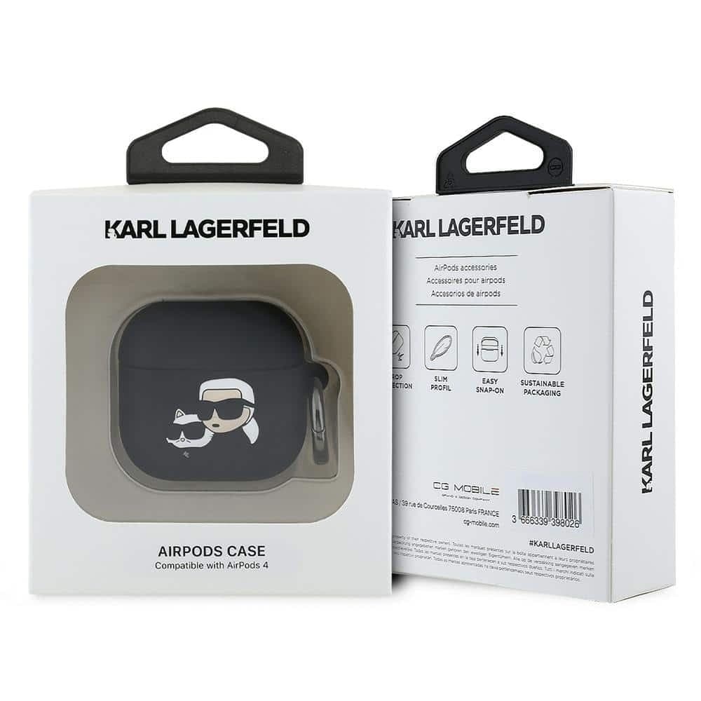Karl Lagerfeld KLA4RUNKCHK AirPods 4 θήκη σιλικόνης Karl&Chaupette 3D μαύρη/black 3