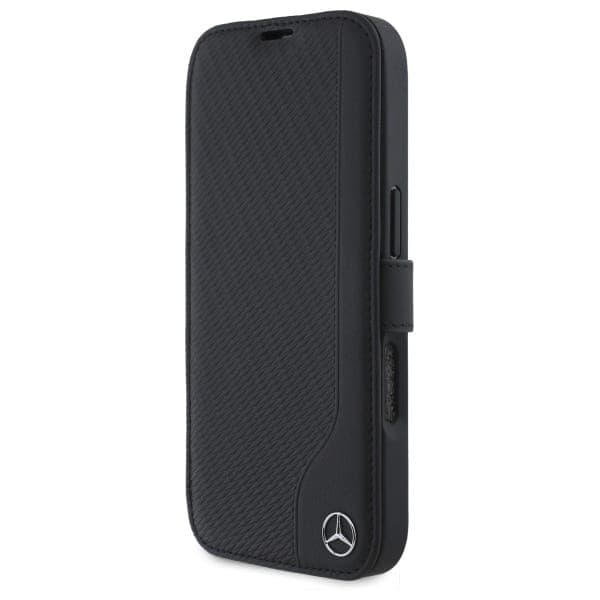 Mercedes Bookcase Leather Wood Imitation - θήκη για Apple iPhone 16 - Μαύρο 6