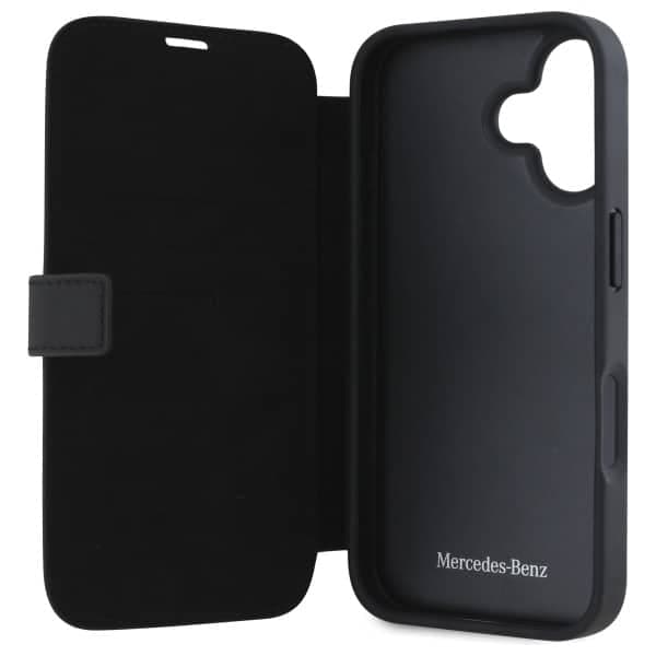Mercedes Bookcase Leather Wood Imitation - θήκη για Apple iPhone 16 - Μαύρο 7