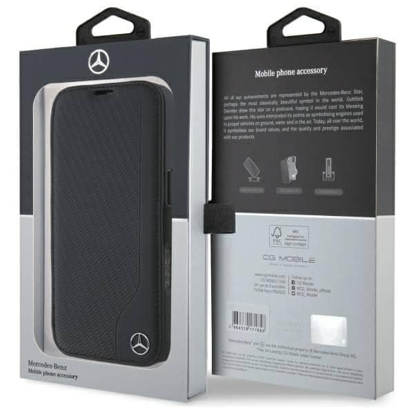 Mercedes Bookcase Leather Wood Imitation - θήκη για Apple iPhone 16 - Μαύρο 8