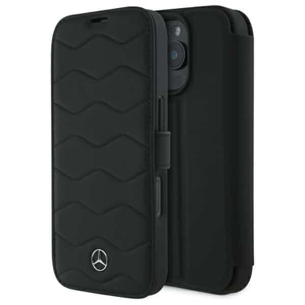 Mercedes Bookcase MB Waves Leather - θήκη για Apple iPhone 16 Pro Max - Μαύρο