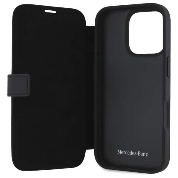Mercedes Bookcase MB Waves Leather - θήκη για Apple iPhone 16 Pro Max - Μαύρο 7