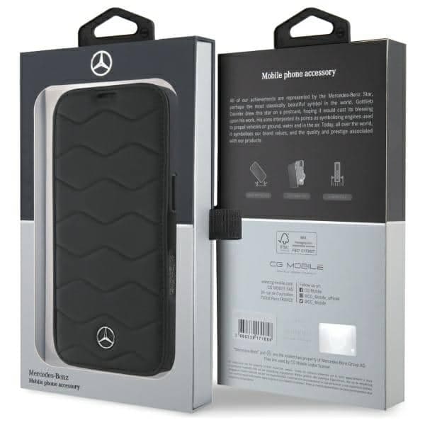 Mercedes Bookcase MB Waves Leather - θήκη για Apple iPhone 16 Pro Max - Μαύρο 8