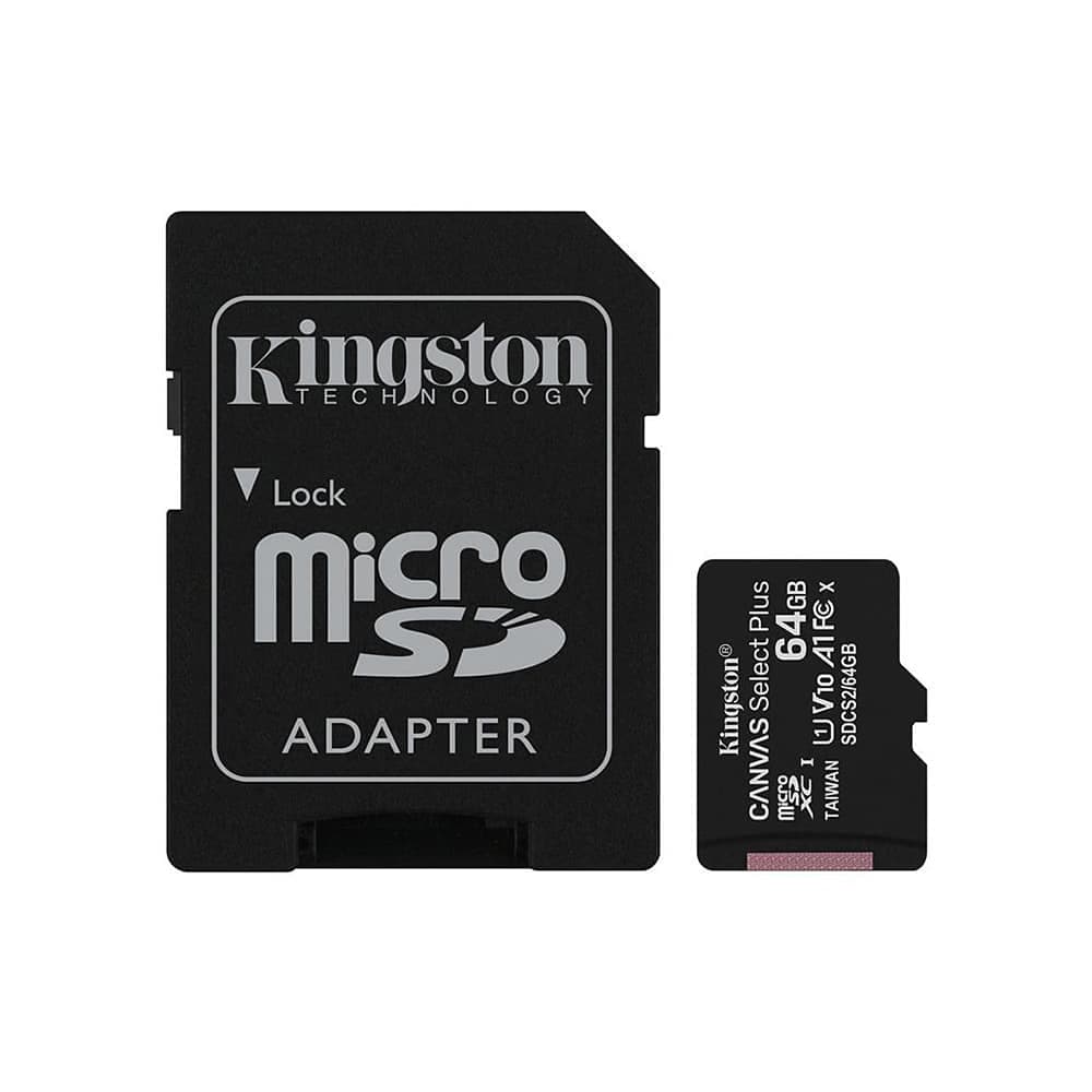 Kingston - Κάρτα μνήμης Canvas Select Plus (SDCS2/64GB) - Android A1 MicroSDXC, αντάπτορας, 64GB, Class 10 / UHS-1 U3 - Μαύρο