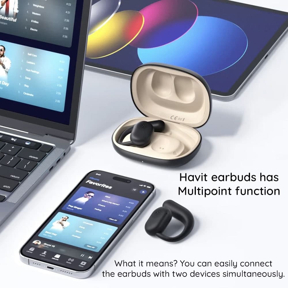 Havit - Ασύρματα ακουστικά (OWS914) - με μικρόφωνο, Bluetooth 5.3, αληθινό ασύρματο στερεοφωνικό, ENC, USB-C, 500mAh - Μαύρο 5