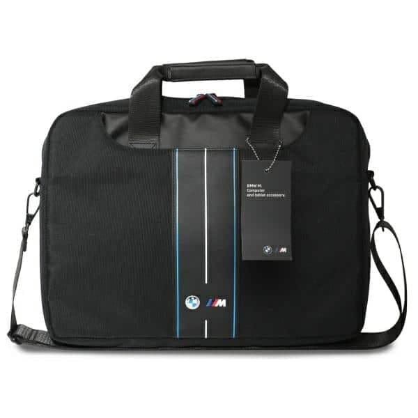 BMW τσάντα BMCB15COMPVSKL 16" μαύρη/black νάιλον μπλε ρίγα 4
