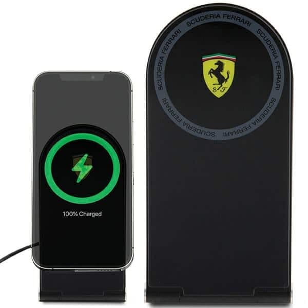 Ferrari ασύρματη φόρτιση 2 σε 1 FECBFMALK 15W μαύρο/black Printed Logo MagSafe 2