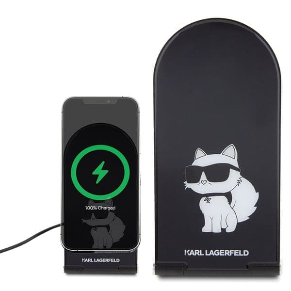 Karl Lagerfeld αναδιπλούμενη ασύρματη φόρτιση 2 σε 1 KLDCRFALCHNK 15W μαύρο/black Choupette MagSafe 2