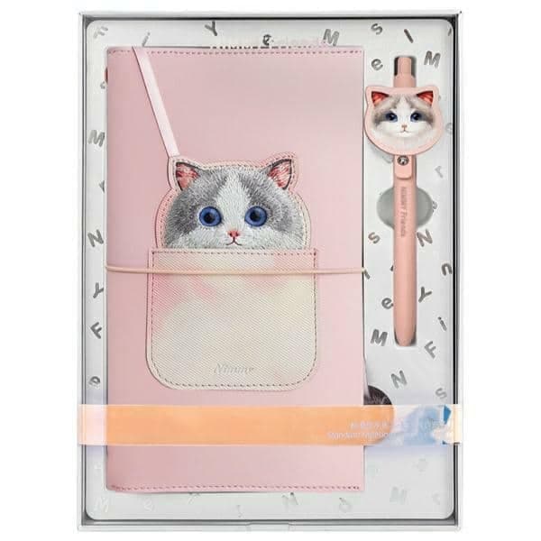 Big Eyed Pet σετ 2 σε 1 σημειωματάριο + στυλό ροζ