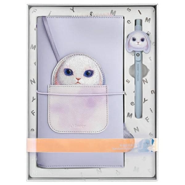 Big Eyed Pet σετ 2 σε 1 σημειωματάριο notebook + στυλό μωβ