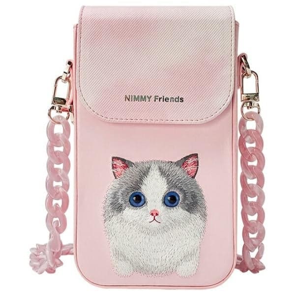 Big Eyed Pet Ζευγάρι 3 σε 1 τσάντα για τηλέφωνο + πορτοφόλι + θήκη για τοποθετητή ροζ 2