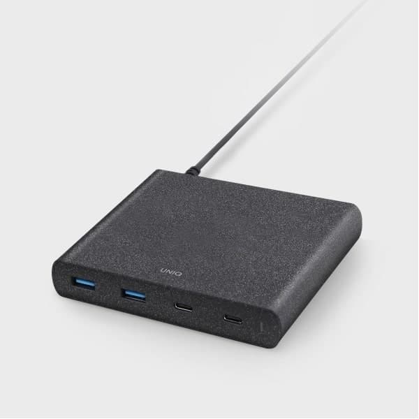 UNIQ HUB Surge 90W μαύρος / charcoal black 2xUSB Quick Charge 3.0 + 2xUSB-C PD 3.0 (LITHOS Collective)