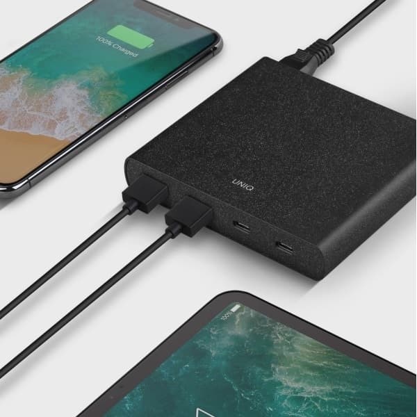 UNIQ HUB Surge 90W μαύρος / charcoal black 2xUSB Quick Charge 3.0 + 2xUSB-C PD 3.0 (LITHOS Collective) 5