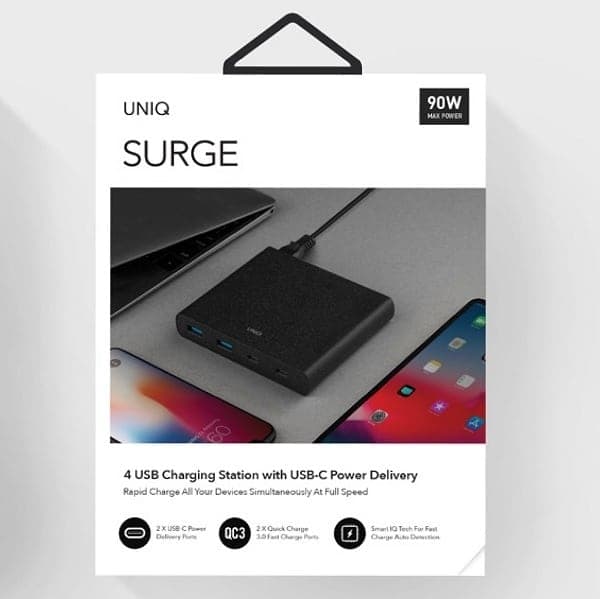UNIQ HUB Surge 90W μαύρος / charcoal black 2xUSB Quick Charge 3.0 + 2xUSB-C PD 3.0 (LITHOS Collective) 6