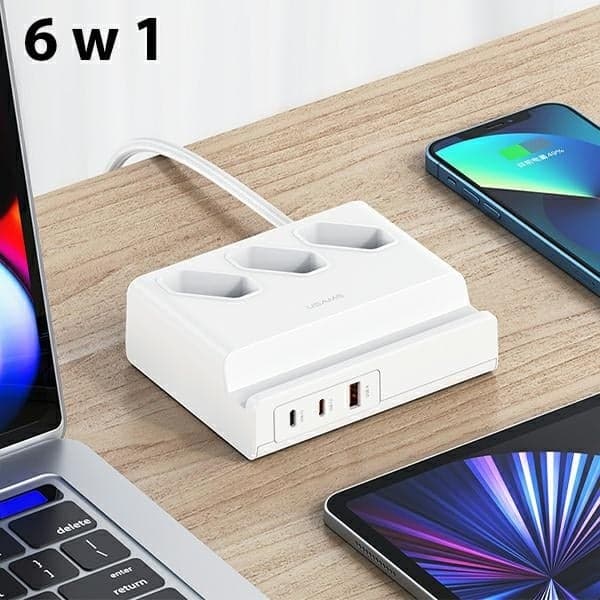 USAMS Πολυπρίζο 65W Super Si Fast Charging USB Επέκταση Σocket EU λευκό 2