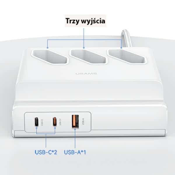 USAMS Πολυπρίζο 65W Super Si Fast Charging USB Επέκταση Σocket EU λευκό 4