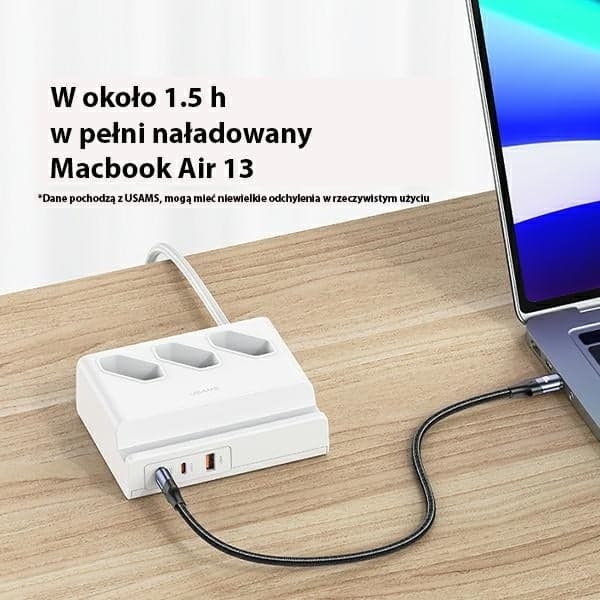 USAMS Πολυπρίζο 65W Super Si Fast Charging USB Επέκταση Σocket EU λευκό 5