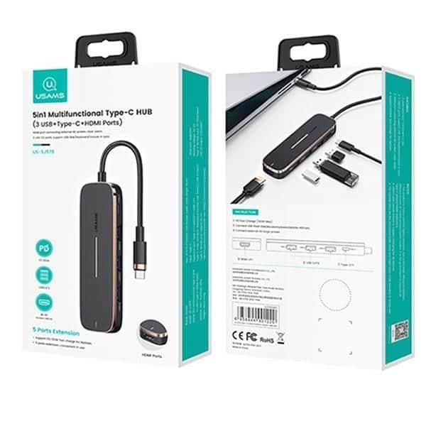 USAMS αντάπτορας HUB 3xUSB + USB-C + HDMI μαύρος 8