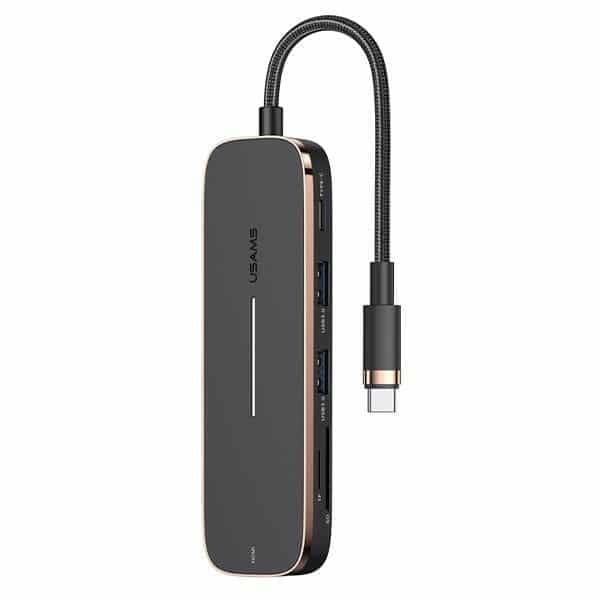 USAMS αντάπτορας HUB 2xUSB + USB-C + HDMI + Micro SD + SD μαύρος