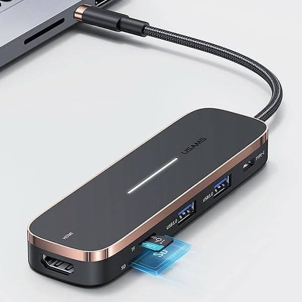 USAMS αντάπτορας HUB 2xUSB + USB-C + HDMI + Micro SD + SD μαύρος 5