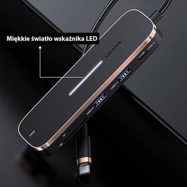 USAMS αντάπτορας HUB 2xUSB + USB-C + HDMI + Micro SD + SD μαύρος 7