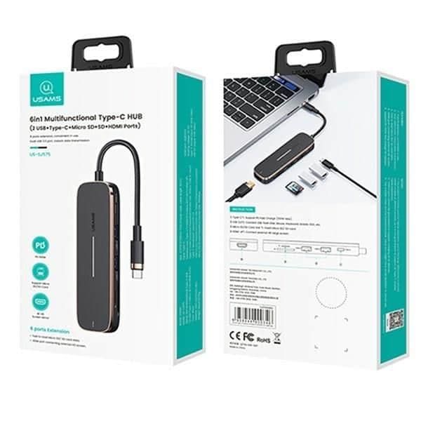USAMS αντάπτορας HUB 2xUSB + USB-C + HDMI + Micro SD + SD μαύρος 9