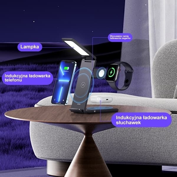 USAMS ασύρματη φόρτιση με λάμπα 3 σε 1 15W μαύρο 6
