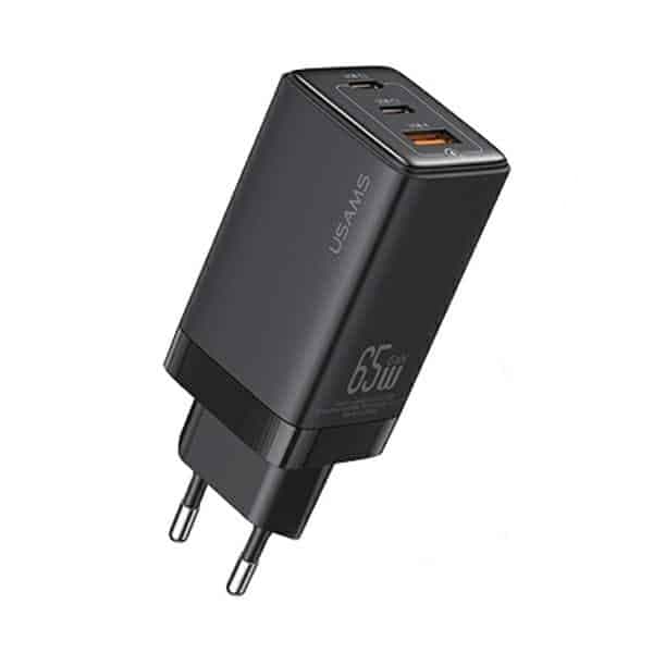 USAMS Φορτιστής δικτύου 2xUSB-C+1xUSB 65W (μόνο κεφαλή) GaN PD3.0 +QC3.0 Γρήγορη φόρτιση μαύρος