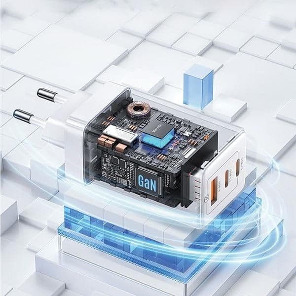 USAMS Φορτιστής δικτύου 2xUSB-C+1xUSB 65W (μόνο κεφαλή) GaN PD3.0 +QC3.0 Γρήγορη φόρτιση μαύρος 4