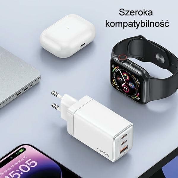 USAMS Φορτιστής δικτύου 2xUSB-C+1xUSB 65W (μόνο κεφαλή) GaN PD3.0 +QC3.0 Γρήγορη φόρτιση μαύρος 9