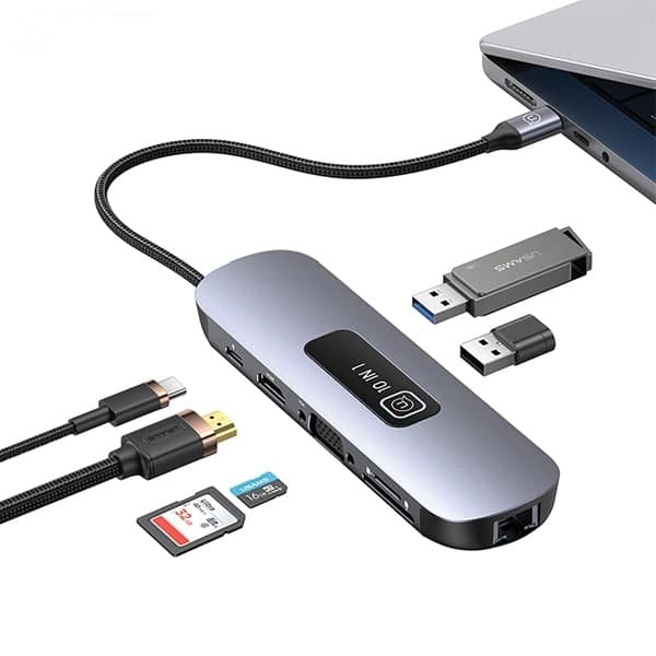 USAMS αντάπτορας HUB 10w1 3xUSB 3.0/TF/SD/ USB-C/HDMI/RJ45/VGA PD100W γκρι/οξειδωμένο SJ644HUB01 (US-SJ644) 2