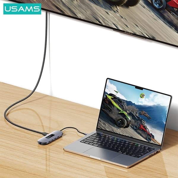 USAMS αντάπτορας HUB 10w1 3xUSB 3.0/TF/SD/ USB-C/HDMI/RJ45/VGA PD100W γκρι/οξειδωμένο SJ644HUB01 (US-SJ644) 5